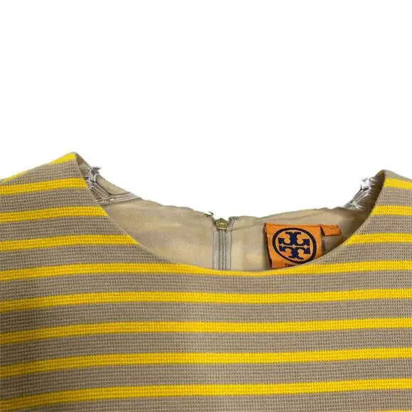 Tory Burch A-Line Mini Dress Yellow Striped Short Sleeve Crew Neck Cotton Size S